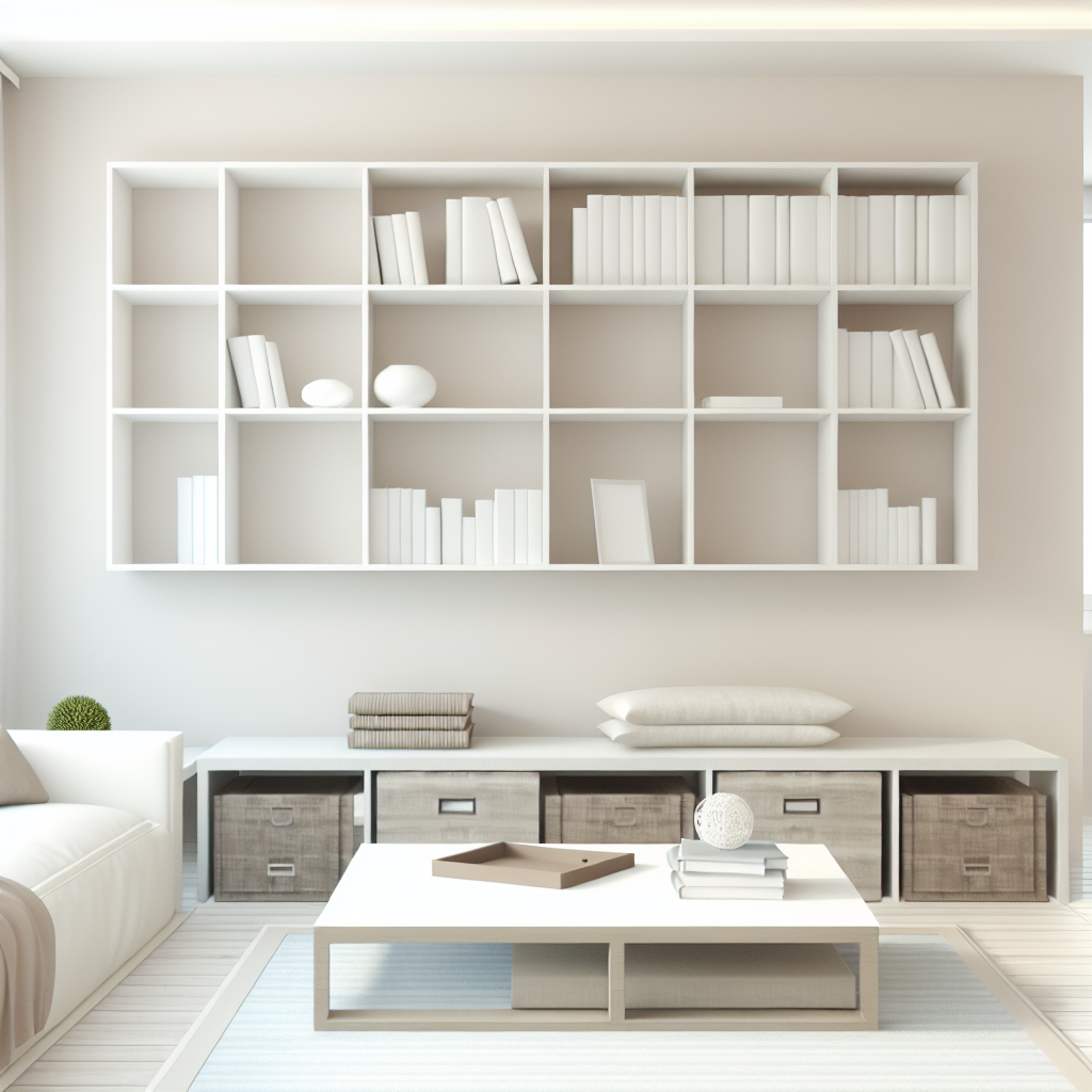 Clean and organized living room with natural light